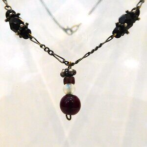 Delicate Garnet Bead and Bronze Necklace